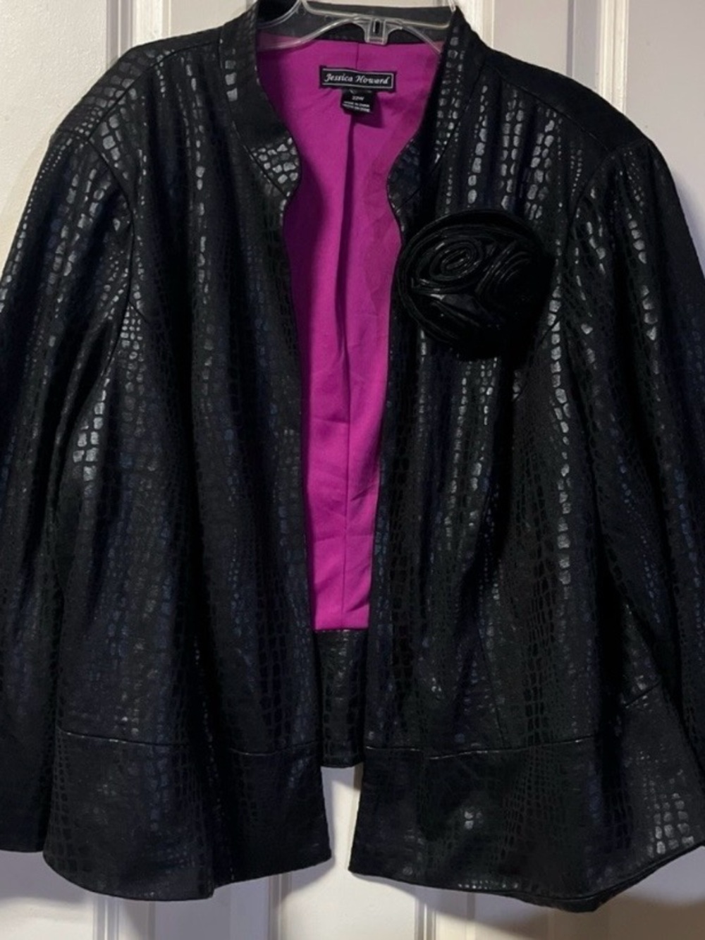 Jessica Howard ~ Women’s~2X~Jacket ~ 22W ~ Black ~ Animal Print ~ Open ~ Lined